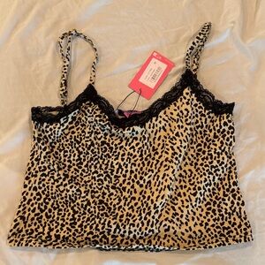 Edikted Leopard Print Cami with Black Lace Trim